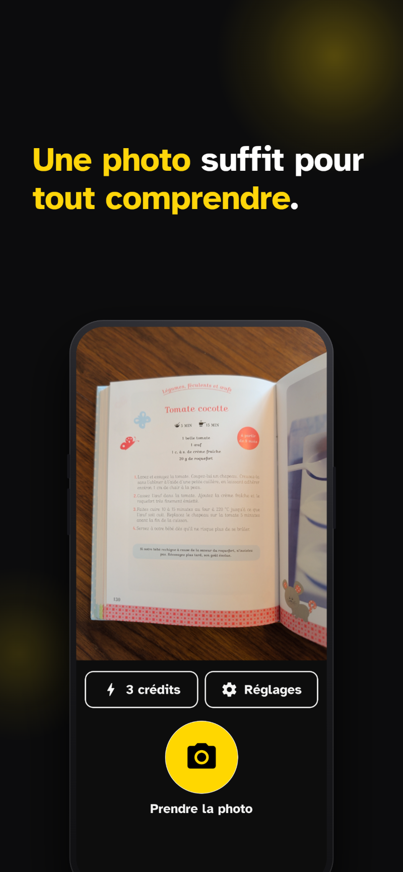 Application Roro — écran appareil photo pour photographier un document