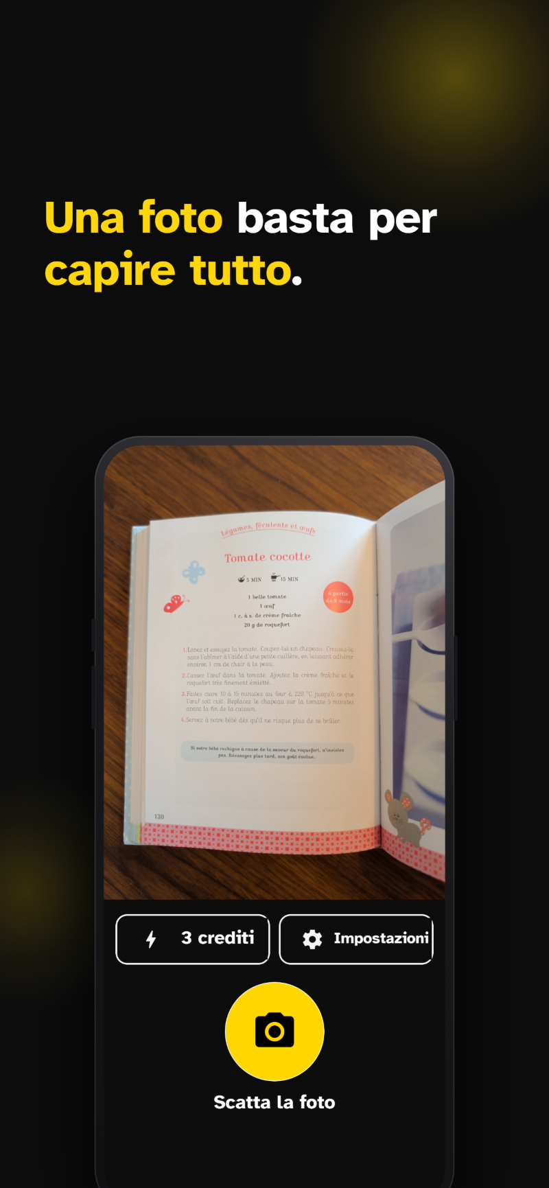 App Roro: schermata fotocamera per fotografare un documento